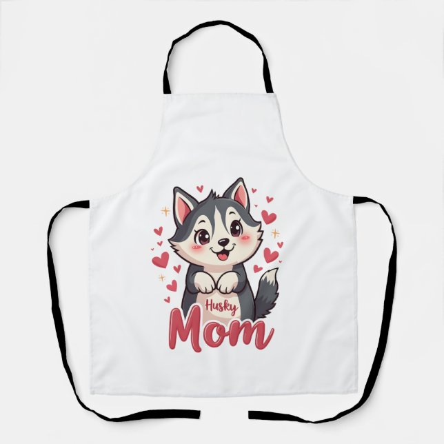 Husky Dog Mum Cute Kawaii Design Apron (Front)