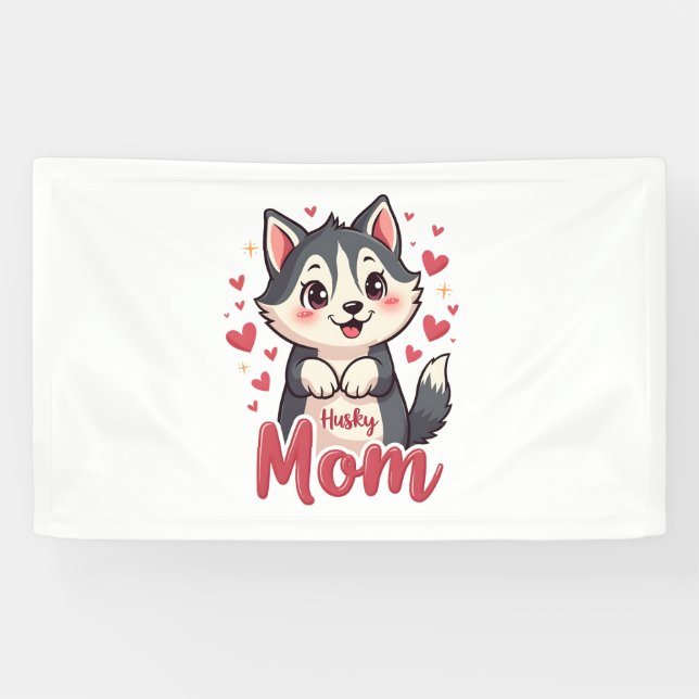 Husky Dog Mum Cute Kawaii Design Banner (Horizontal)