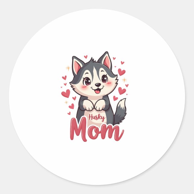 Husky Dog Mum Cute Kawaii Design Classic Round Sticker (Front)