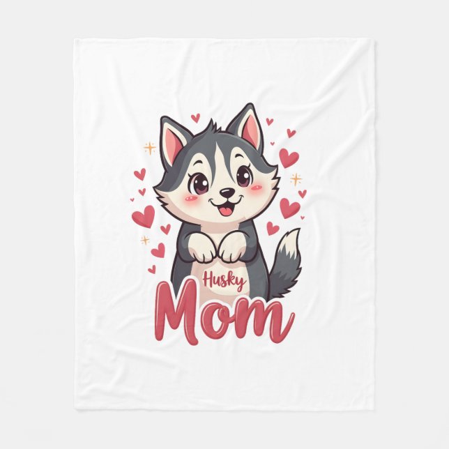 Husky Dog Mum Cute Kawaii Design Fleece Blanket (Front)