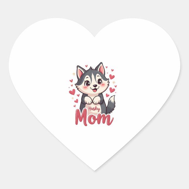 Husky Dog Mum Cute Kawaii Design Heart Sticker (Front)