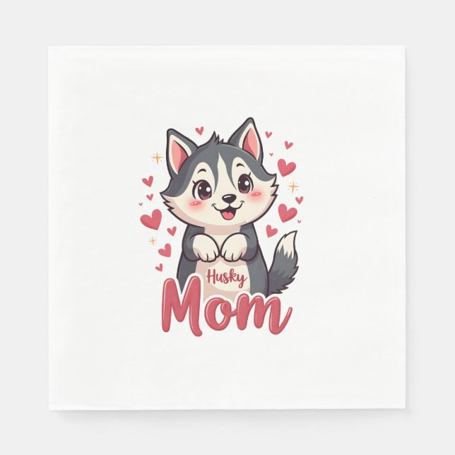 Husky Dog Mum Cute Kawaii Design Napkin (Front)