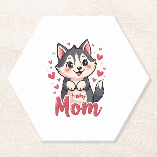 Husky Dog Mum Cute Kawaii Design Paper Coaster (Front)