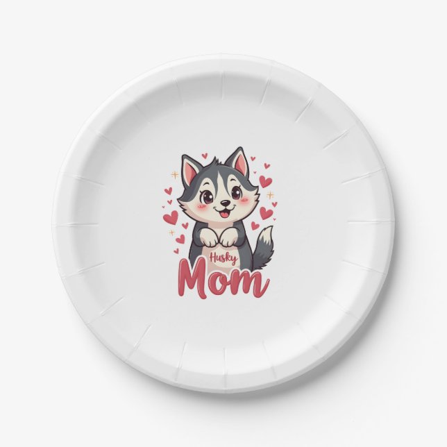 Husky Dog Mum Cute Kawaii Design Paper Plate (Front)