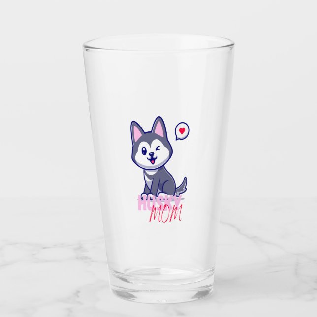 Husky Dog Mum Cute Kawaii Puppy  Glass (Front)