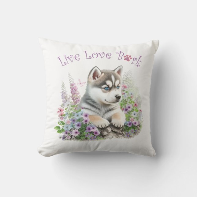 Husky Dog Mum Floral Cushion (Front)