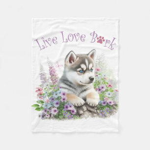 Husky Dog Mum Floral Fleece Blanket
