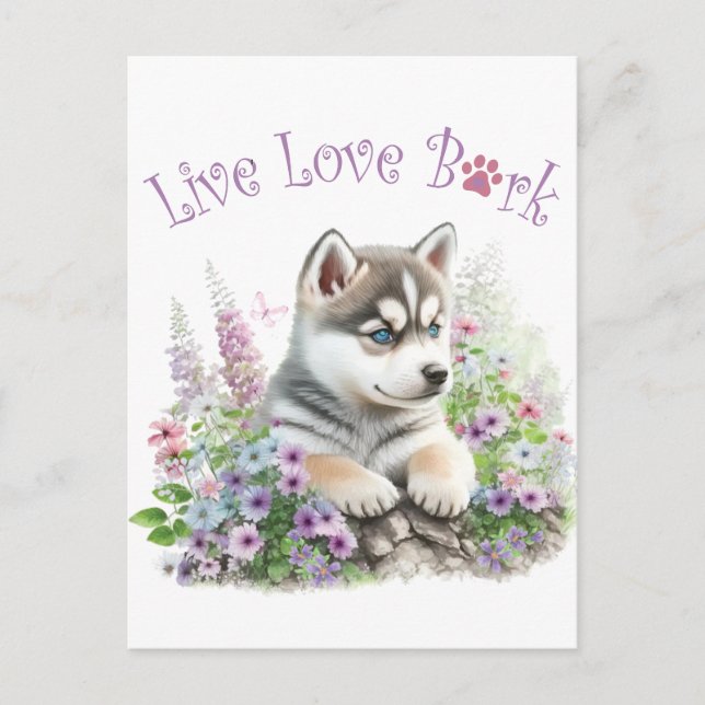 Husky Dog Mum Floral Postcard (Front)