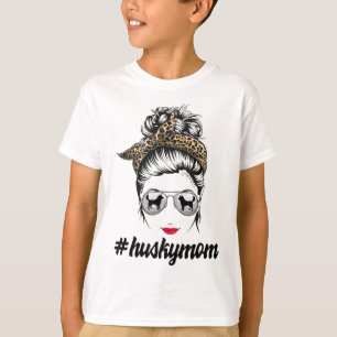 Husky Dog Mum Messy Bun Leopard Women Puppy Pet Lo T-Shirt