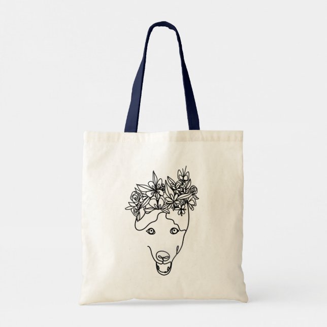 Husky dog one line drawing sketch tote bag (Back)