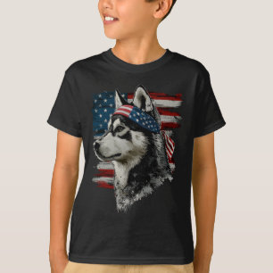 Husky Dog Patriotic 4th Of July Usa American Flag T-Shirt