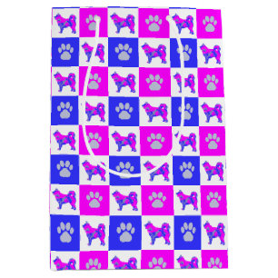 Husky Dog & Paw Hot Pink and Blue Medium Gift Bag