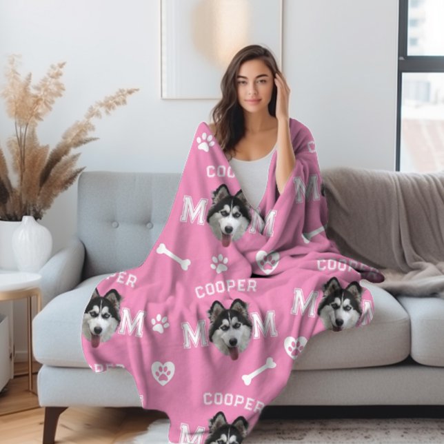 Husky Dog, Pink Personalised Name Repeat Fleece Blanket (Creator Uploaded)
