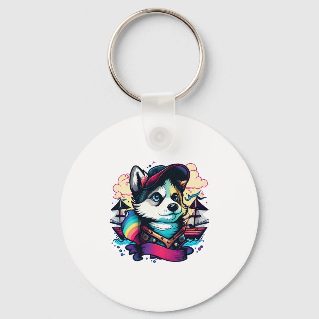 Husky Dog Pirate Key Ring (Front)