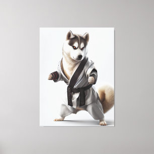 Husky Dog Play Karate, Karate Champion Husky Dog Canvas Print