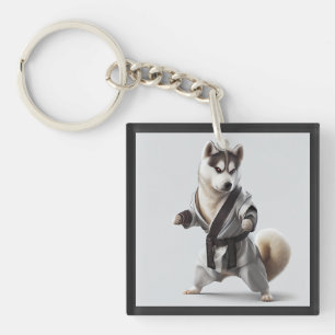 Husky Dog Play Karate, Karate Champion Husky Dog Key Ring