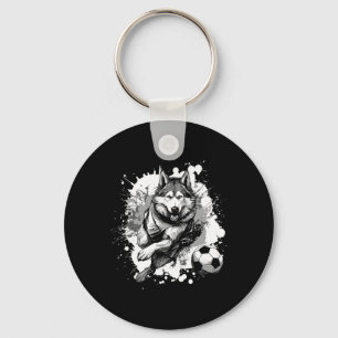Husky Dog Playing Soccer Sports Team  Key Ring