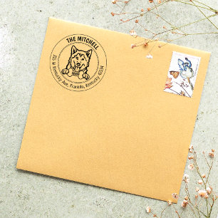 Husky Dog Return Address Family Rubber Stamp