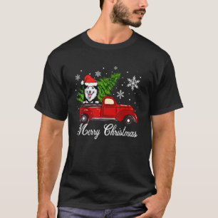 Husky Dog Riding Red Truck Christmas Decorations P T-Shirt