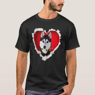 Husky Dog Rose Heart Valentines Day Couple Men Wom T-Shirt