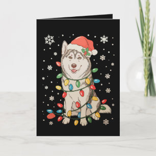 Husky Dog Santa Hat Christmas Tree Lights Xmas Card