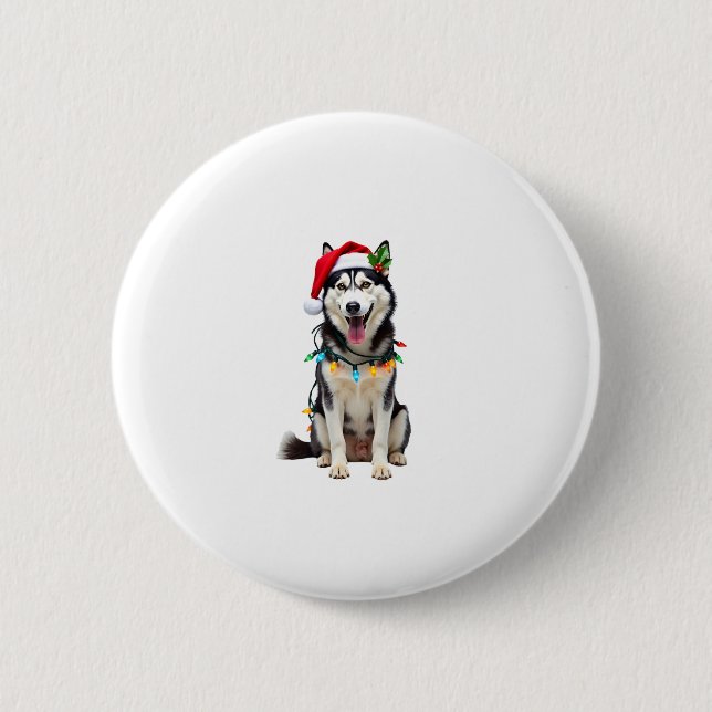 Husky Dog Santa Hat Christmas Tree Xmas Gifts For  6 Cm Round Badge (Front)