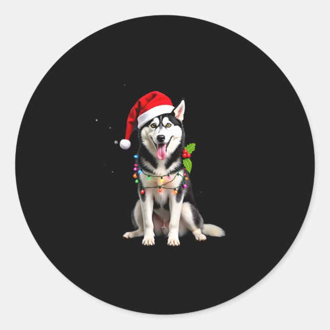 Husky Dog Santa Hat Christmas Tree Xmas Gifts For  Classic Round Sticker (Front)