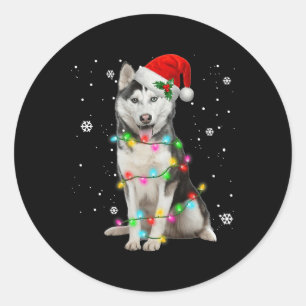 Husky Dog Santa Hat Christmas Tree Xmas Gifts For  Classic Round Sticker