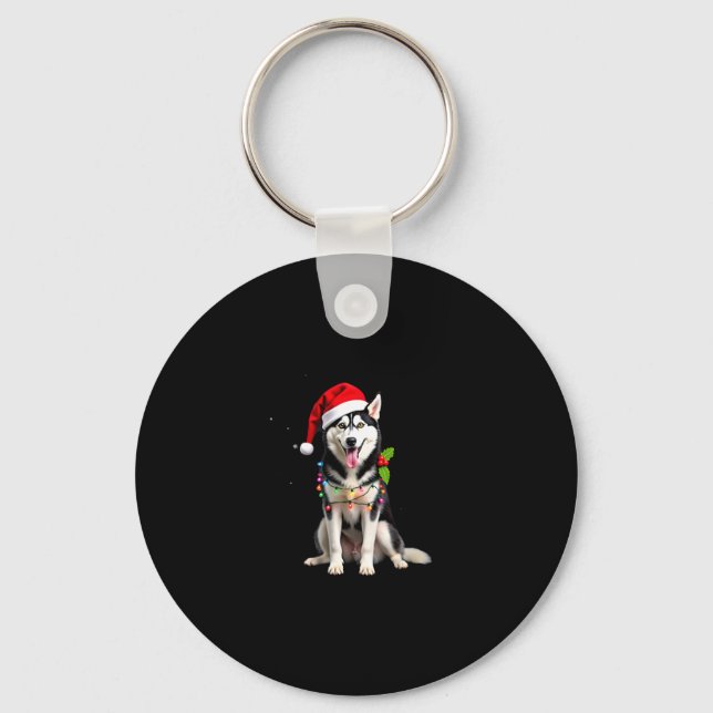 Husky Dog Santa Hat Christmas Tree Xmas Gifts For  Key Ring (Front)