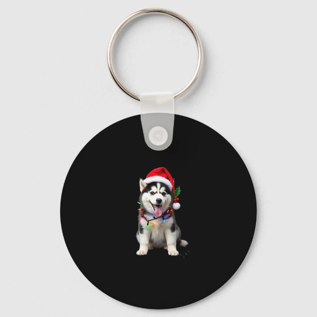 Husky Dog Santa Hat Christmas Tree Xmas Gifts For  Key Ring (Front)