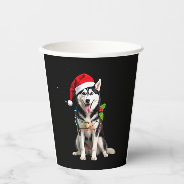 Husky Dog Santa Hat Christmas Tree Xmas Gifts For  Paper Cups (Front)