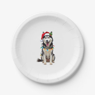 Husky Dog Santa Hat Christmas Tree Xmas Gifts For Paper Plate