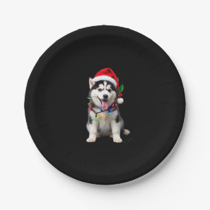 Husky Dog Santa Hat Christmas Tree Xmas Gifts For Paper Plate