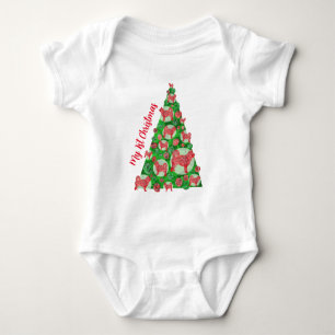 Husky Dog Silhouette 1 st Christmas Tree Red Bab Baby Bodysuit