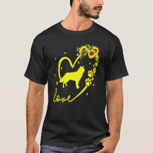 Husky Dog Sunflower Heart  T-Shirt