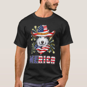 Husky Dog Us Flag Hat Fireworks Merica 4th Of July T-Shirt