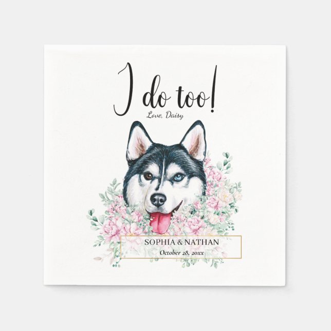 Husky Dog Wedding Cocktail Napkins (Front)