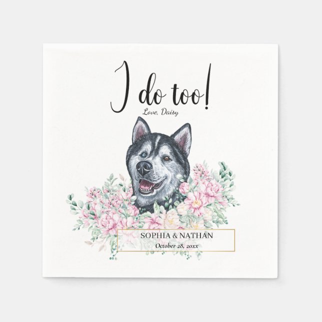 Husky Dog Wedding Cocktail Napkins (Front)