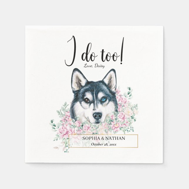 Husky Dog Wedding Cocktail Napkins (Front)