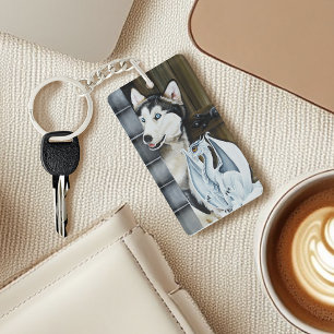 Husky Dog White Dragon Adventure Key Ring