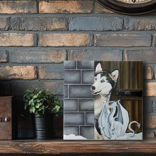 Husky Dog White Dragon Adventure Tile