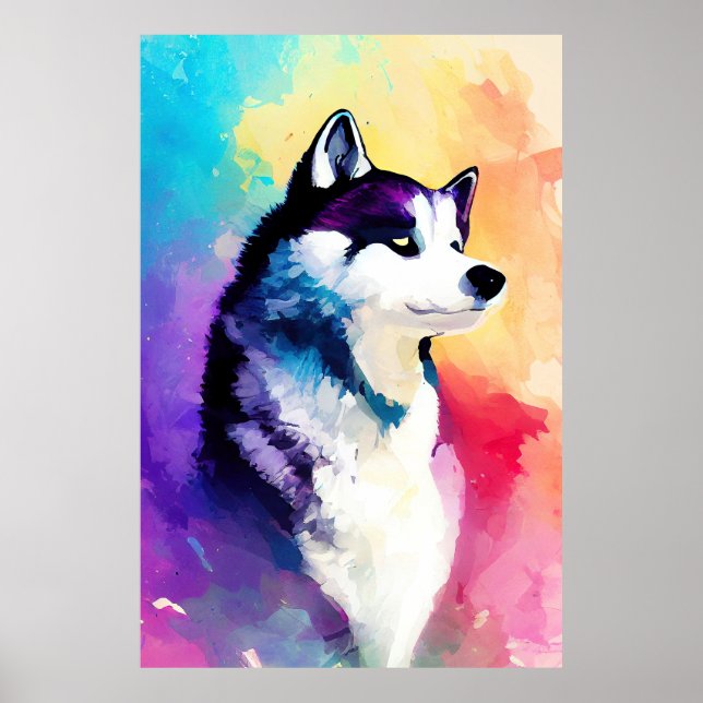 Husky Dog Wild Nature Animal Color Art Painting Poster (Front)
