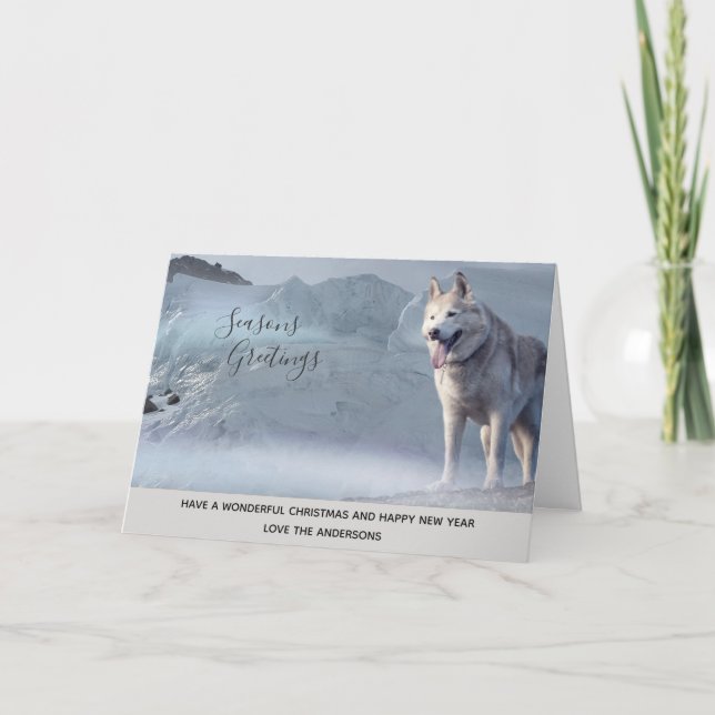 Husky Dog Winter Snow Xmas Photo Personalized Holiday Card (Front)