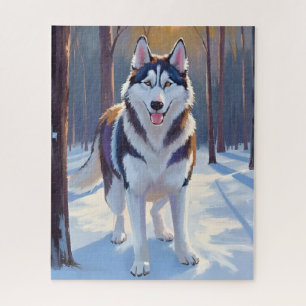 Husky   Dog Winter Watercolor Pet Painting Jigsaw Puzzle