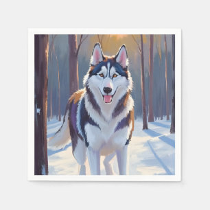 Husky   Dog Winter Watercolor Pet Painting Napkin