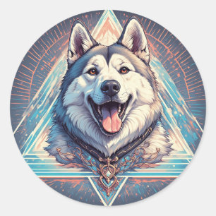 Husky Dog With Geometric Shapes Classic Round Sticker