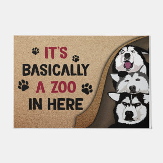 Husky Dogs Mat, It's Basically A Zoo In Here Doormat