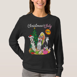 Husky Dogs Merry Christmas In July Day Dad Mum Mot T-Shirt