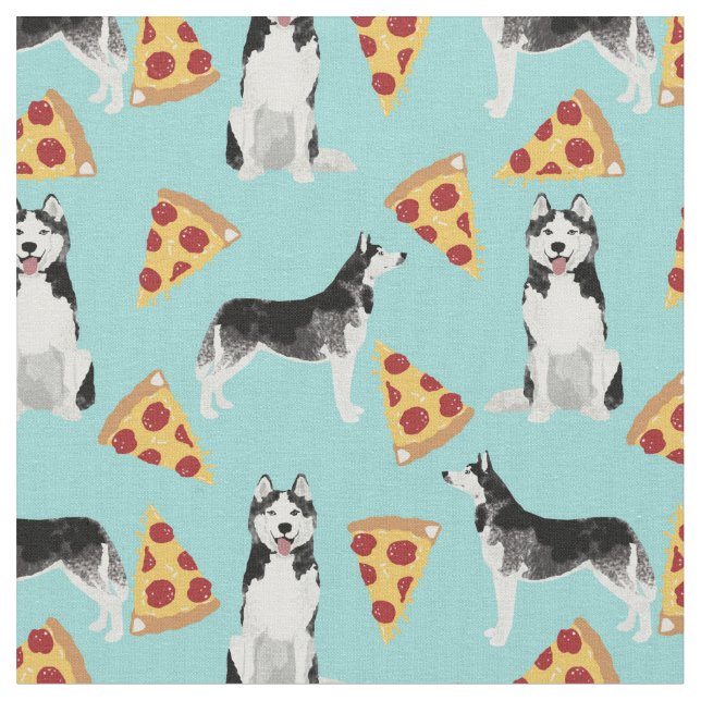 Husky dogs pizza lover light blue fabric (Close Up)