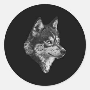 Husky Face Cute Dog Lover Men Women Black White  Classic Round Sticker